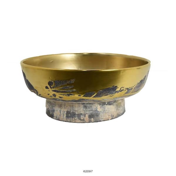 Benjara Modern Aesthetic Distressed Gold Finish Ceramic Decorative Bowl