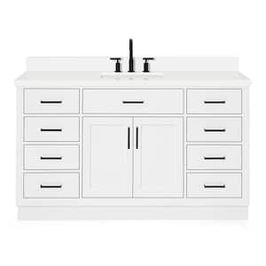 Hepburn 61 in. W x 22 in. D x 36 in. H Bath Vanity in White with Pure White Quartz Vanity Top with White Basin