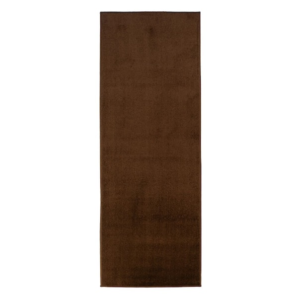 Euro Solid Brown 32 in. Width x Your Choice Length Custom Size Runner Rug