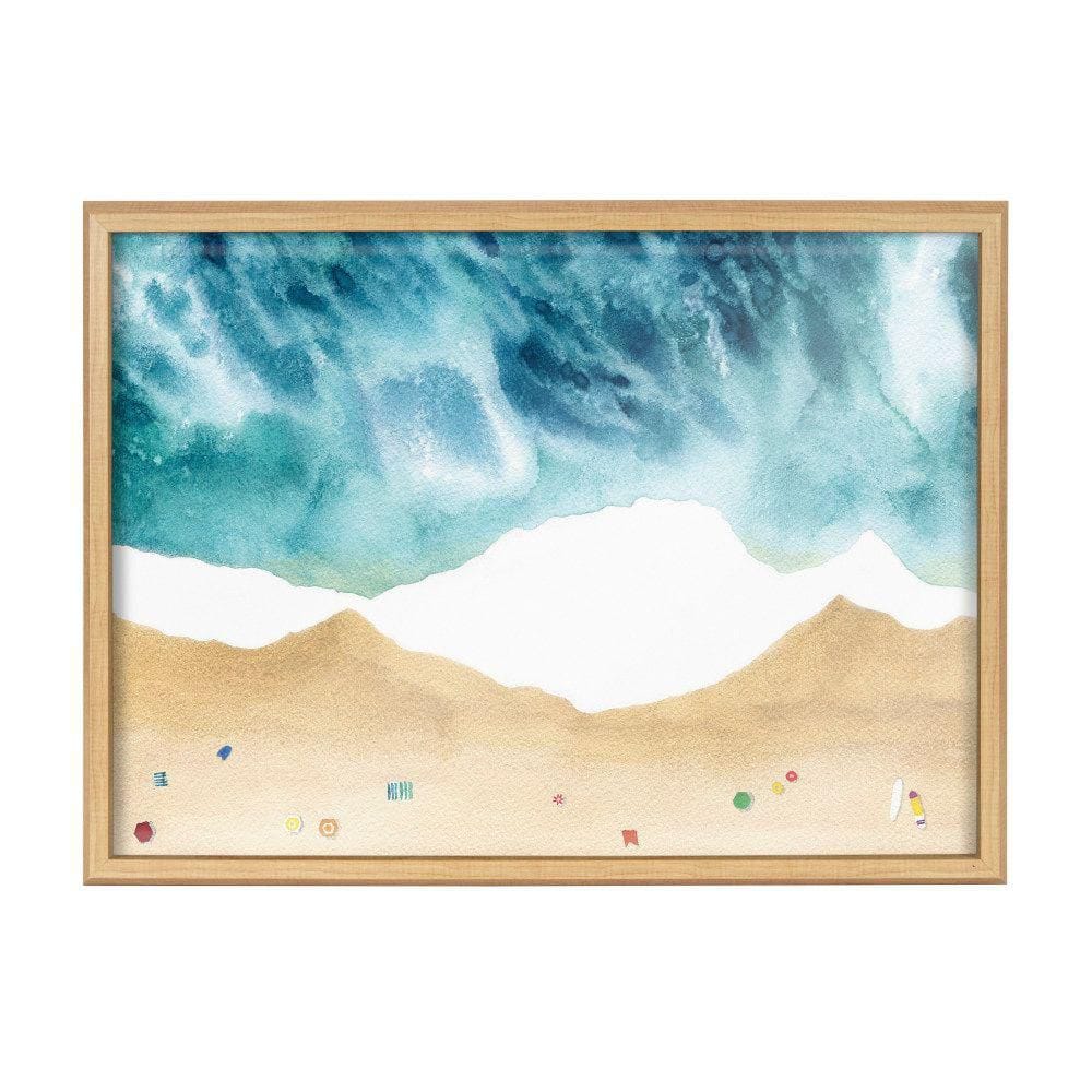 North Shore Coastal Beach Print Framed Glass Wall Art, 18x24 Natural