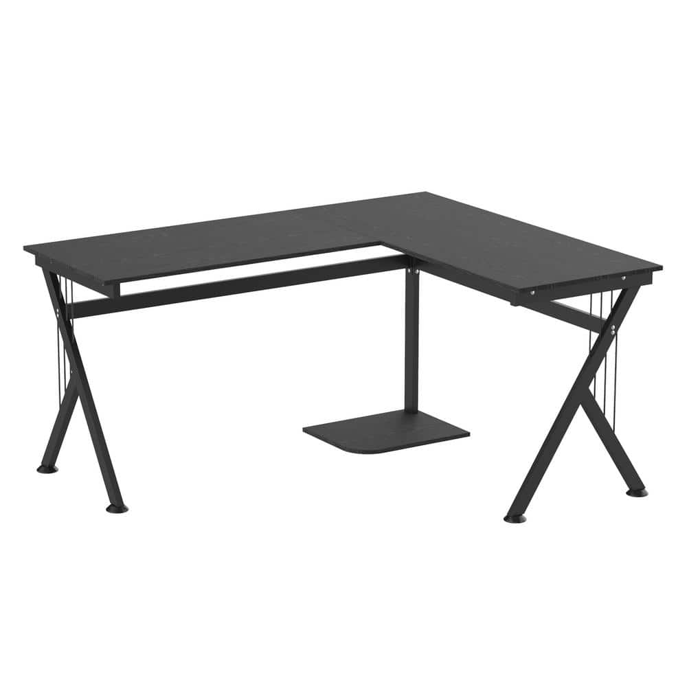 61 in. Black Wooden LShaped Computer Desk with Computer Tower