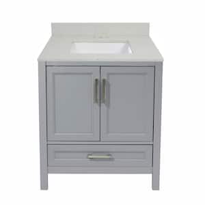 Salerno 25 in. W x 19 in. D Bath Vanity in Grey with Quartz Stone Vanity Top in Galaxy White with White Basin