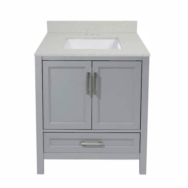 Amluxx Salerno 31 in. W x 22 in. D Bath Vanity in Grey with Quartz Stone Vanity Top in Galaxy White with White Basin