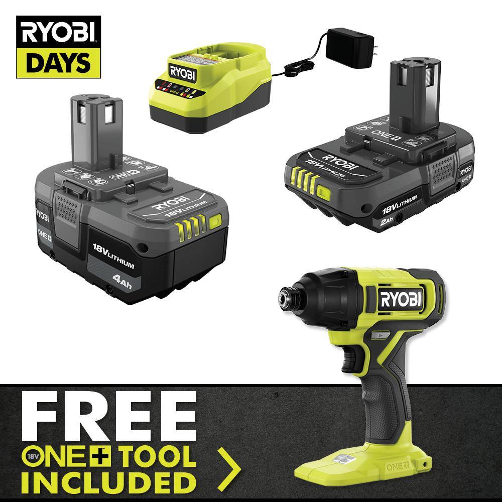 Ryobi One+ 18v Cordless Impact Driver Kit With 4.0 Battery, 2.0 Battery 