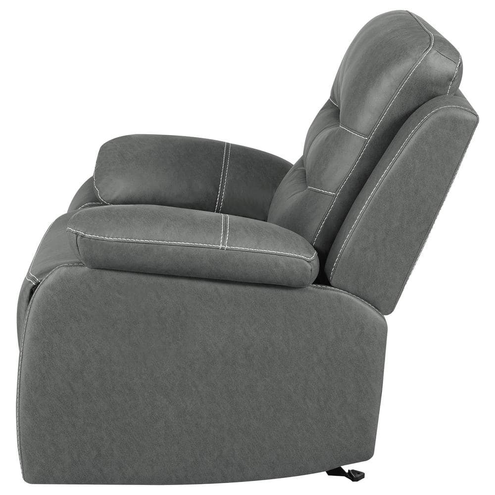 Gray Leather Glider Recliner with Manufactured Wood Frame