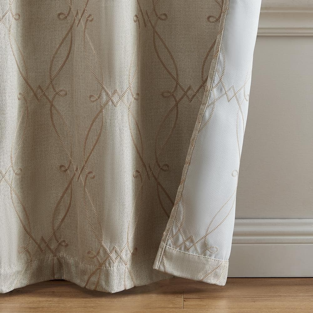 Natural Lattice Embroidered Blackout Curtain Panels with Grommets, Set of 2