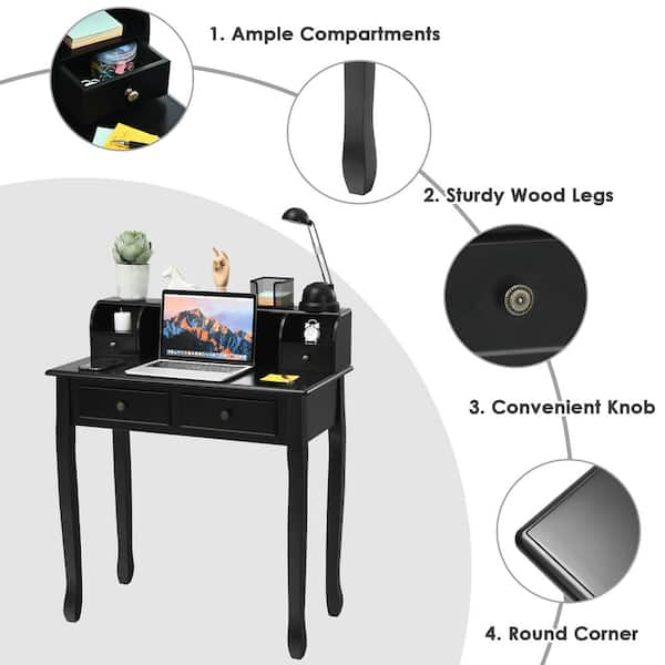 Costway 31.5'' Small Computer Desk Home Office Study Writing Desk with 2  Compartments