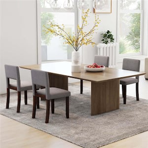 Brown Linen Dining Chair Set of 4 with Acacia Wood Frame Padded Seat & Back Home