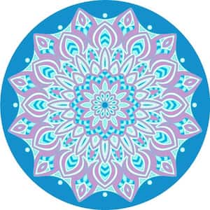 Round Mandala/Multicolored Floral Cotton Single Beach Towel