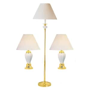 64 in. Ivory Ceramic and Brass Table and Floor Lamp (Set of 3)