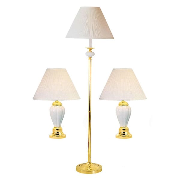 ORE International 64 in. Ivory Ceramic and Brass Table and Floor Lamp (Set of 3)