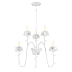 North Fork 6-Light Sand White Candlestick Chandelier for Dining and Living Rooms with No Bulbs Included