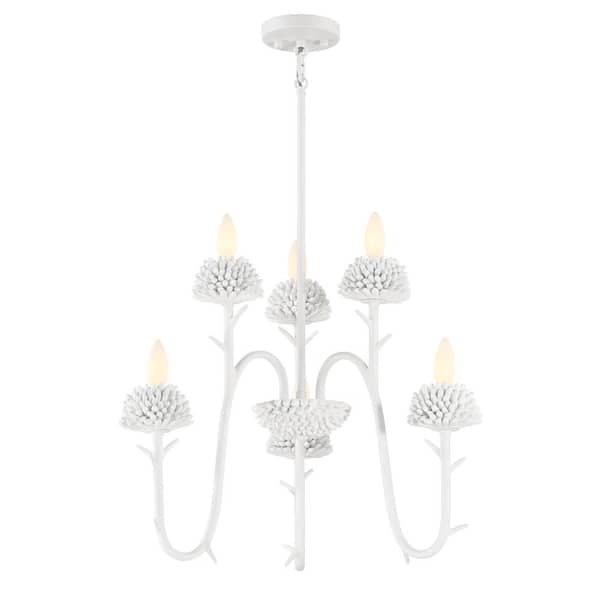 Minka Lavery North Fork 6-Light Sand White Candlestick Chandelier for Dining and Living Rooms with No Bulbs Included