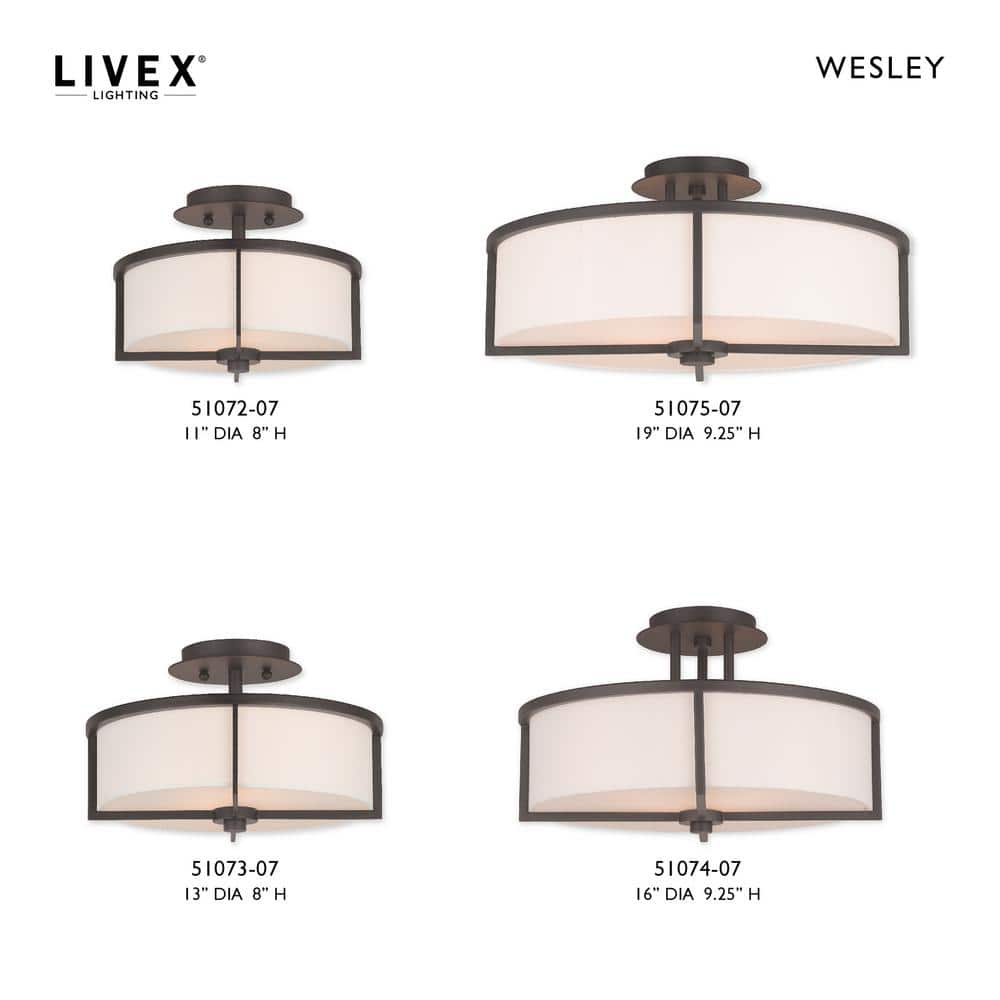 Wesley Modern Bronze Semi-Flush Mount with Off-White Drum Shade