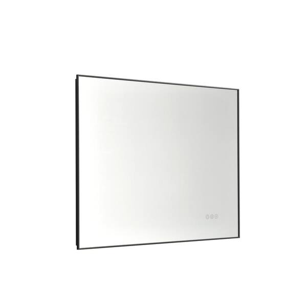 Whatseaso 32 in. W x 24 in. H Medium Rectangular Aluminium Framed LED Wall Bathroom Vanity Mirror in Gun Ash