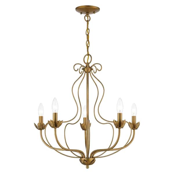 AVIANCE LIGHTING Ivywood 5-Light Antique Gold Leaf Floral Chandelier