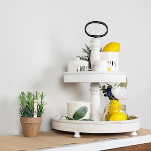 2-Tier White Wash Decorative Stand