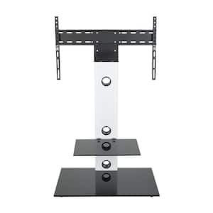 Lesina 28 in. White Glass Pedestal TV Stand Fits TVs Up to 65 in. with Flat Screen Mount