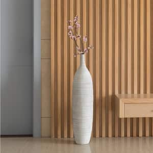 34 in . White Ribbed Design, Modern Decorative Bottle Shape Floor Vase