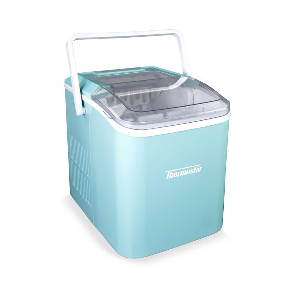 THERMOSTAR 8.86 in. 26 lb. Portable Ice Maker Machine in Aqua with Handle  TSICEBHNSC26AQ - The Home Depot