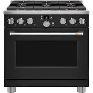 36 in. 6.2 cu. ft. Smart Slide-In Gas Range in Matte Black with 6 Burners, Air Fry and Convection