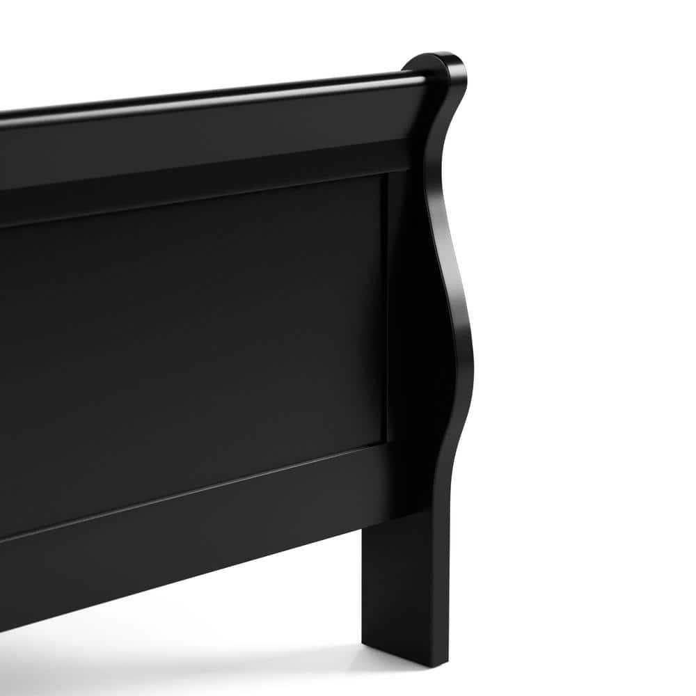 Black Solid Wood Sleigh Full Bed Frame with Headboard