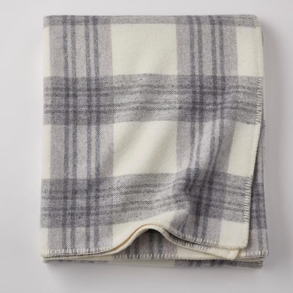 The Company Store Ledge Plaid Merino Cream Wool Twin Woven Blanket