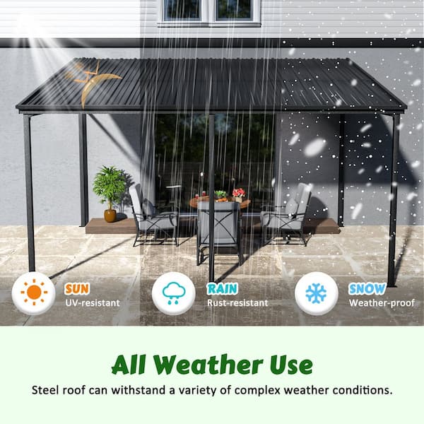 14 ft. x 10 ft. Aluminum Patio Covers with Metal Roof Wall-Mount Gazebo Pergola