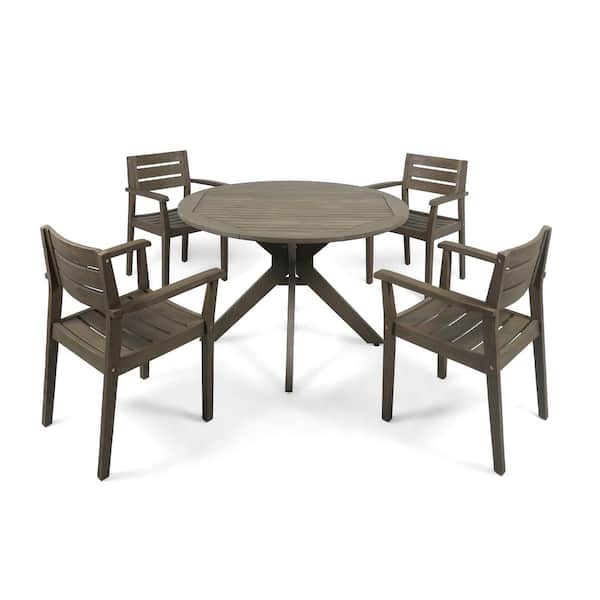 Noble House Stamford Gray 5-Piece Wood Outdoor Dining Set