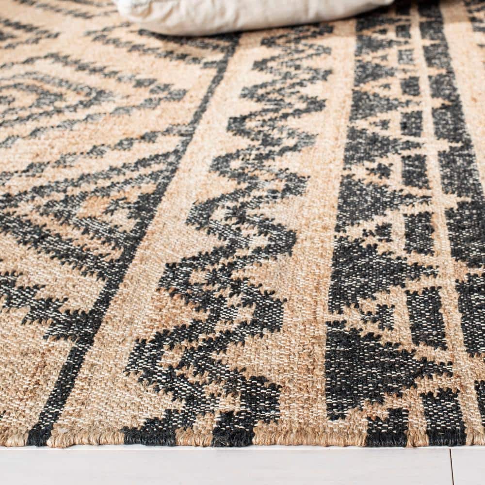 Gray and Natural Cotton Handmade Kilim Rug, 7' Square