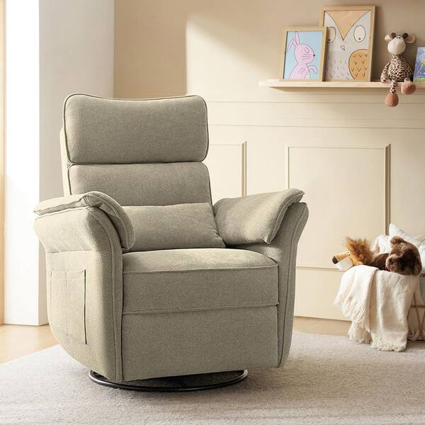 Enos Oatmeal Fabric Nursery Power Swivel Reclining Glider Multi-function Recliner with USB