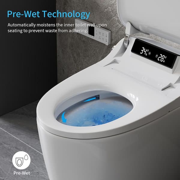 1.28GPF Tankless Elongated Smart Bidet Toilet in White with LED Display Screen, Heated Seat and Warm Air Dryer