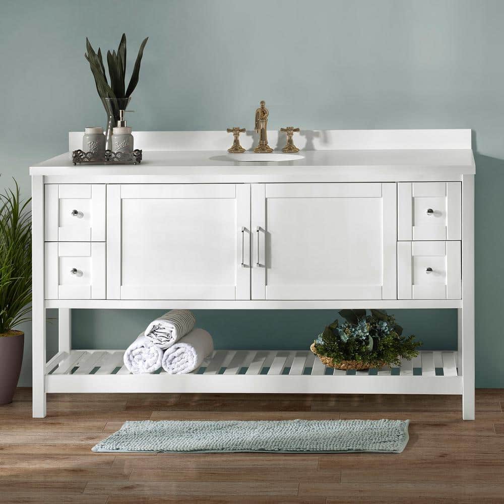 Bennet 60" White Pine Wood Freestanding Vanity Cabinet
