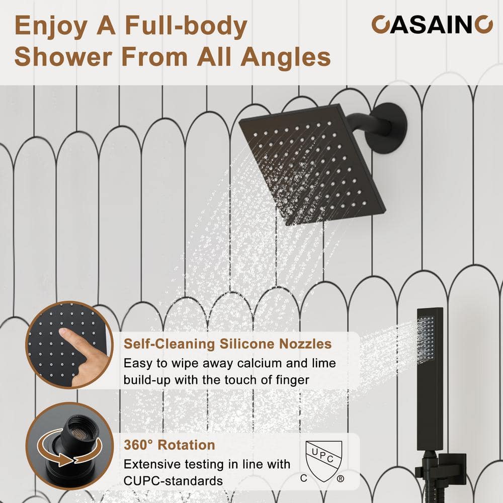 Matte Black 12" LED Rain Shower System with Bluetooth Speaker