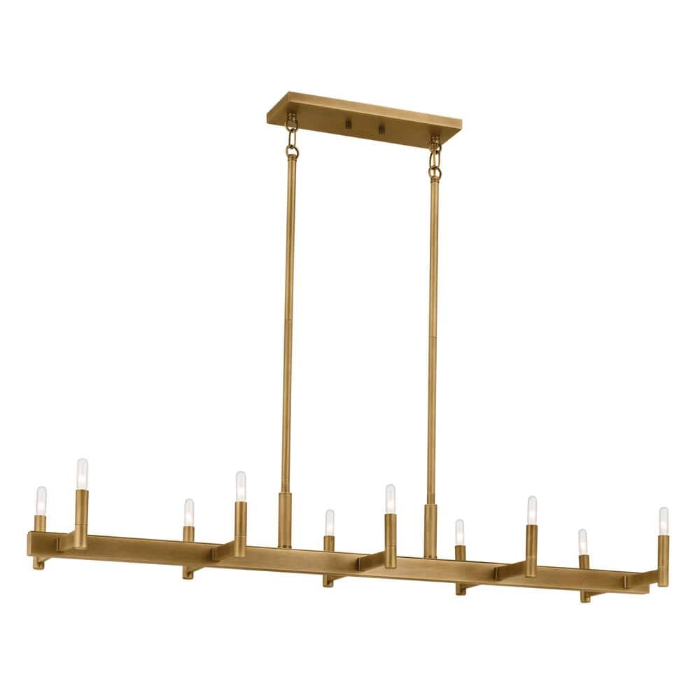 Erzo Natural Brass 10-Light Linear Candle Chandelier
