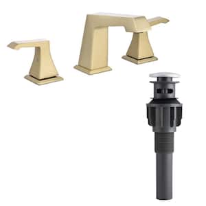 8 in. Widespread Deck Mount 2-Handle Bathroom Faucet with Drain Kit in Brushed Gold