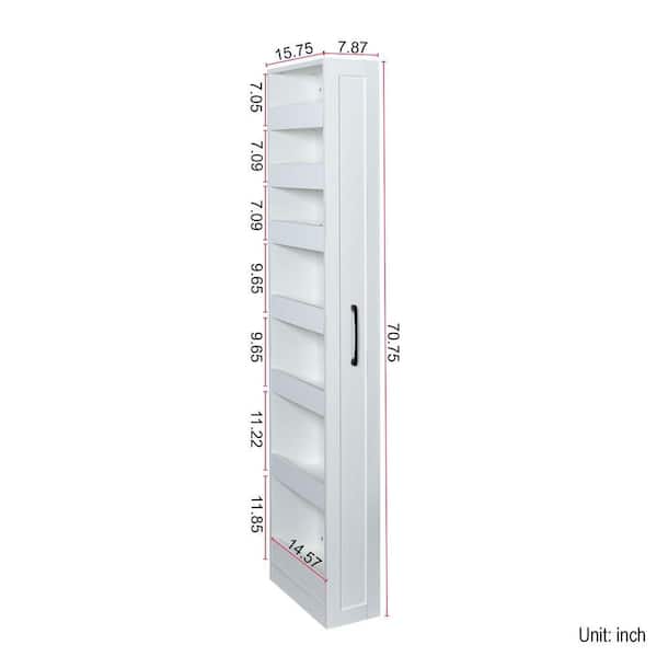 Otryad 7-Tier White Wood Narrow Kitchen Rolling Cart, Slim Storage