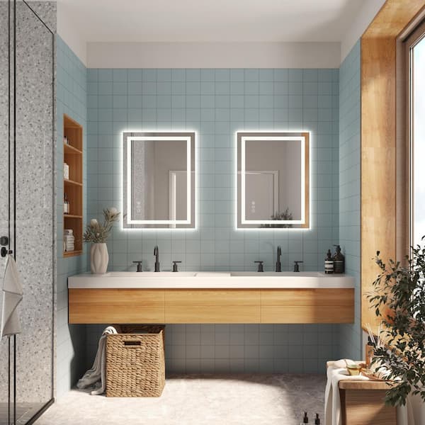 23.62 in. W x 31.49 in. H Large Rectangular Frameless LED Light Wall Bathroom Vanity Mirror in Silver