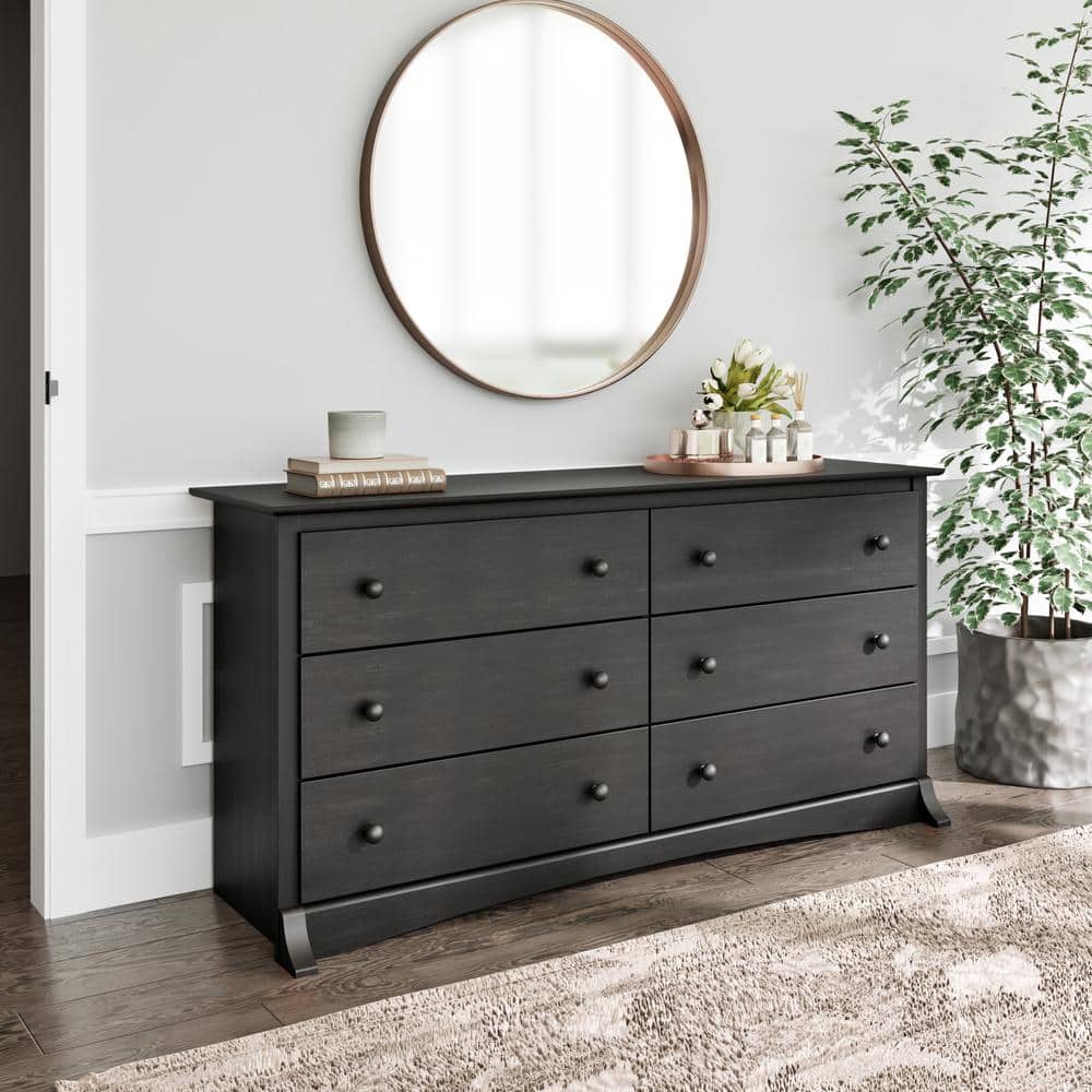Washed Black Double Dresser with Extra Deep Drawers