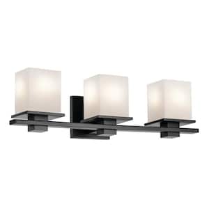 Tully 24 in. 3-Light Black Soft Modern Bathroom Vanity Light with Satin Etched Cased Opal Glass