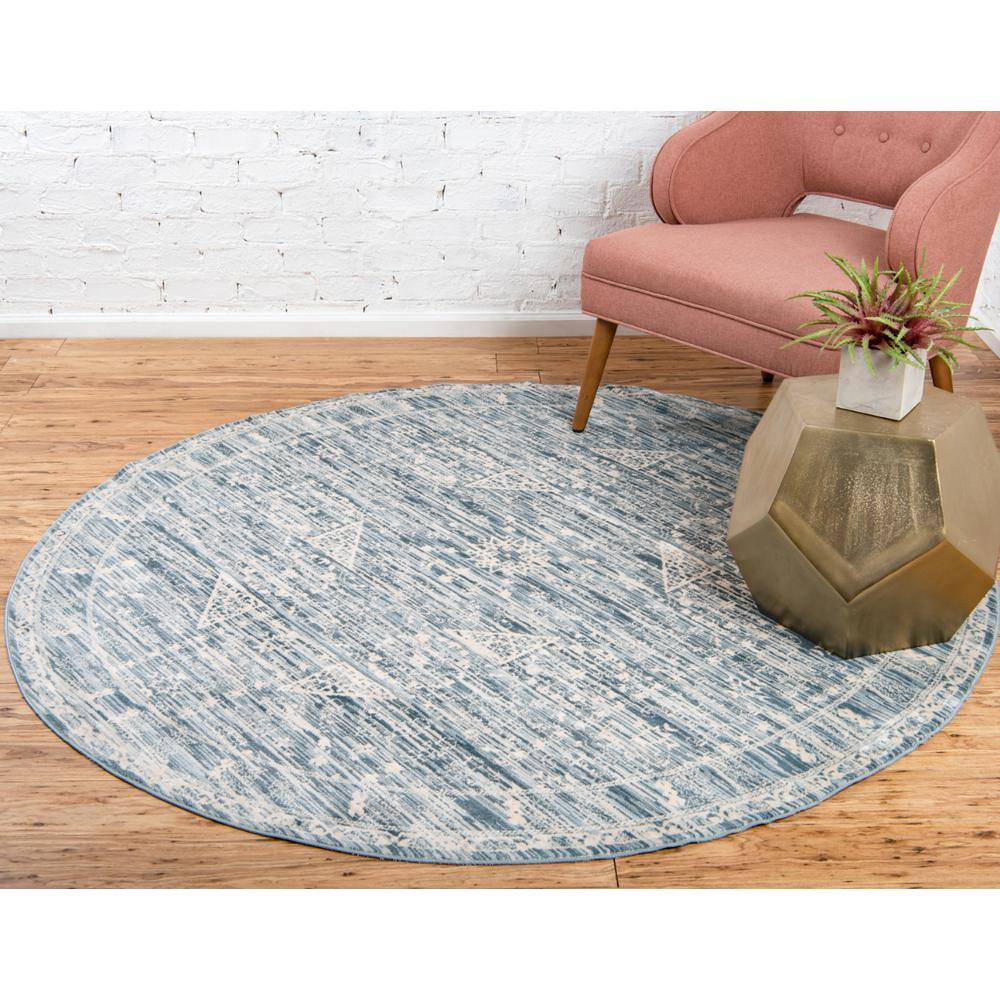 Serene Cascade Handmade Round Blue Floral Synthetic Rug