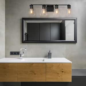 Modern Bell Bathroom vanity Light Firefly 29 in. 4-Light Matte Black Cylinder Wall Sconce Light with Clear Glass Shade