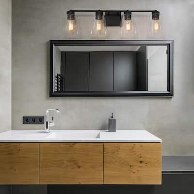 Modern Bell Bathroom vanity Light Firefly 29 in. 4-Light Matte Black Cylinder Wall Sconce Light with Clear Glass Shade