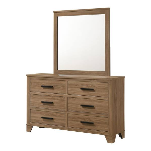 Musa Chestnut Brown 6-Drawer 58 in. Dresser with Mirror