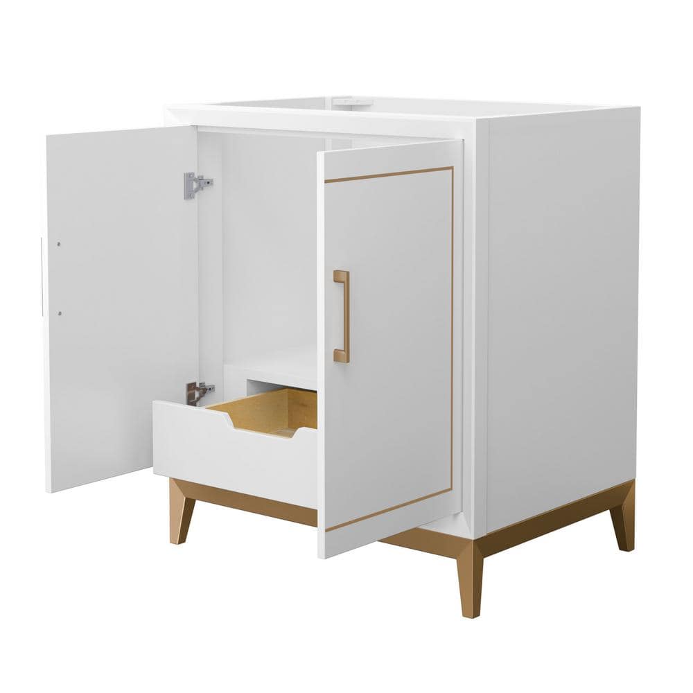 Marlena 30" White and Satin Bronze Freestanding Bathroom Vanity