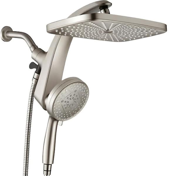2-Piece High Pressure Rain Shower Head in Nickel with Fixed Showerhead and 10 Sprays Handheld Shower Head