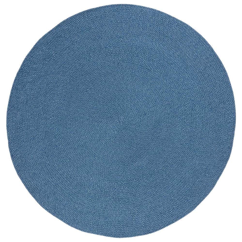 Coastal Charm Navy Blue 5' Round Braided Synthetic Area Rug