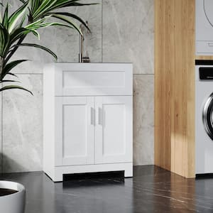 24 in. White MDF Paintless Laundry Sink Cabinet with Stainless Steel Combo Faucet not included