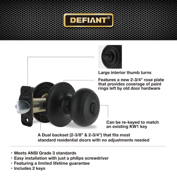 Defiant Hartford Matte Black Keyed Entry Door Knob 32TGX900B - The