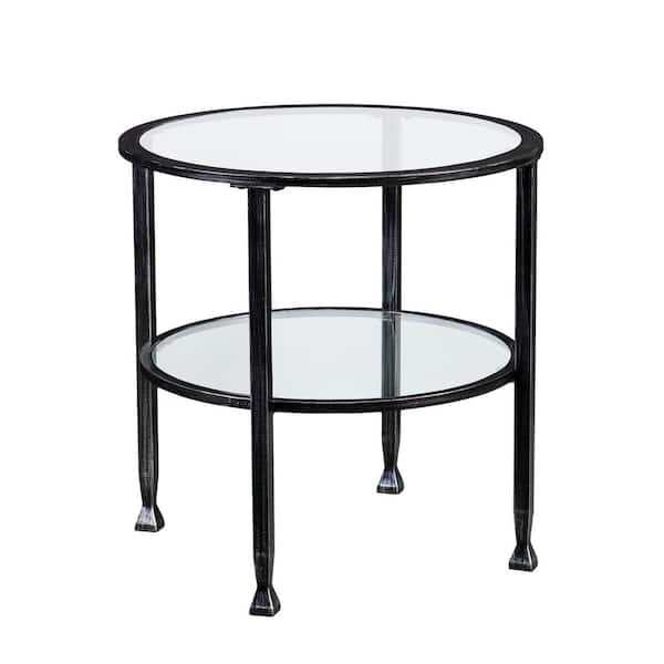 Southern Enterprises Galena Black Metal and Glass Round End Table ...